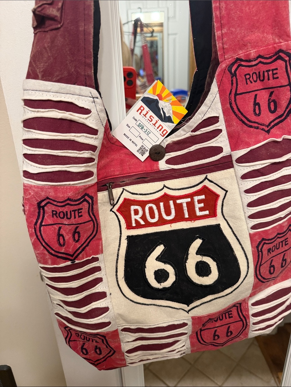 Rising Tide Route 66 Red Canvas Tote Bag